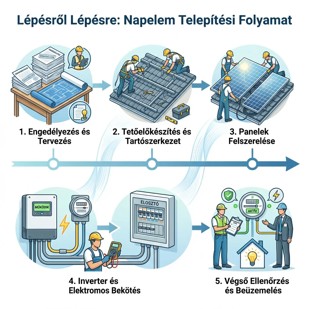 Napelem telepítés menete lépések