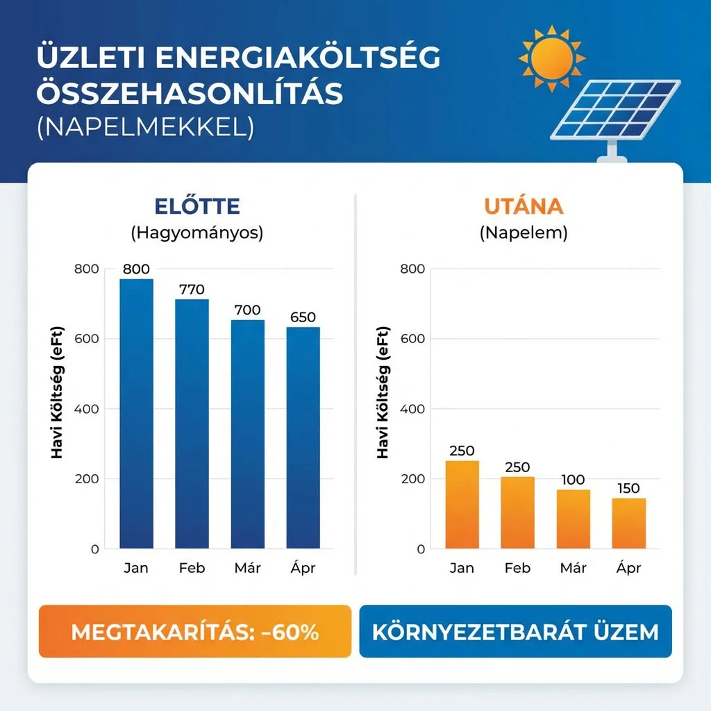 Vállalkozás energiaköltség megtakarítása napelem telepítés után
